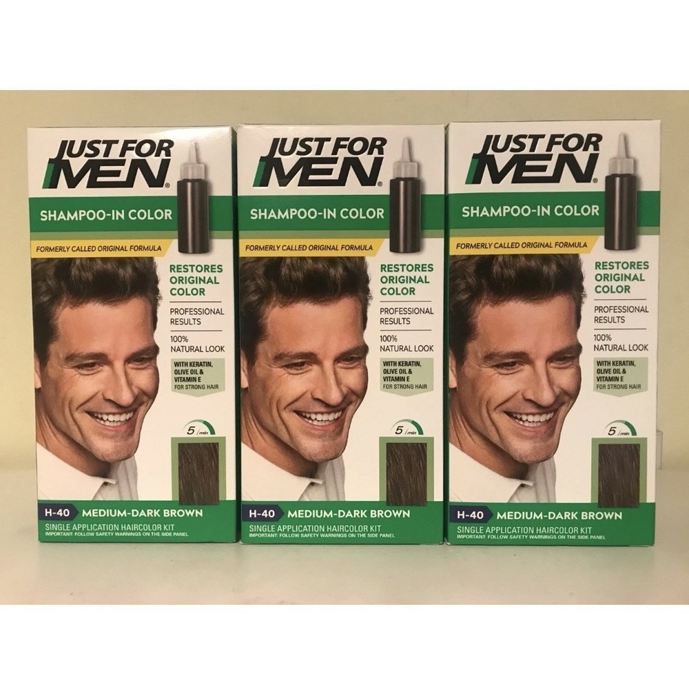 [Lot of 3] Just For Men Shampoo-In Hair Color Medium-Dark Brown‎ H40